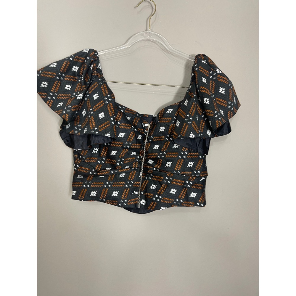 Autumn‎ Adeigbo Jules Top Diamond Print Ruffle Sleeve Crop Top Size 16 NWT - Picture 2 of 13